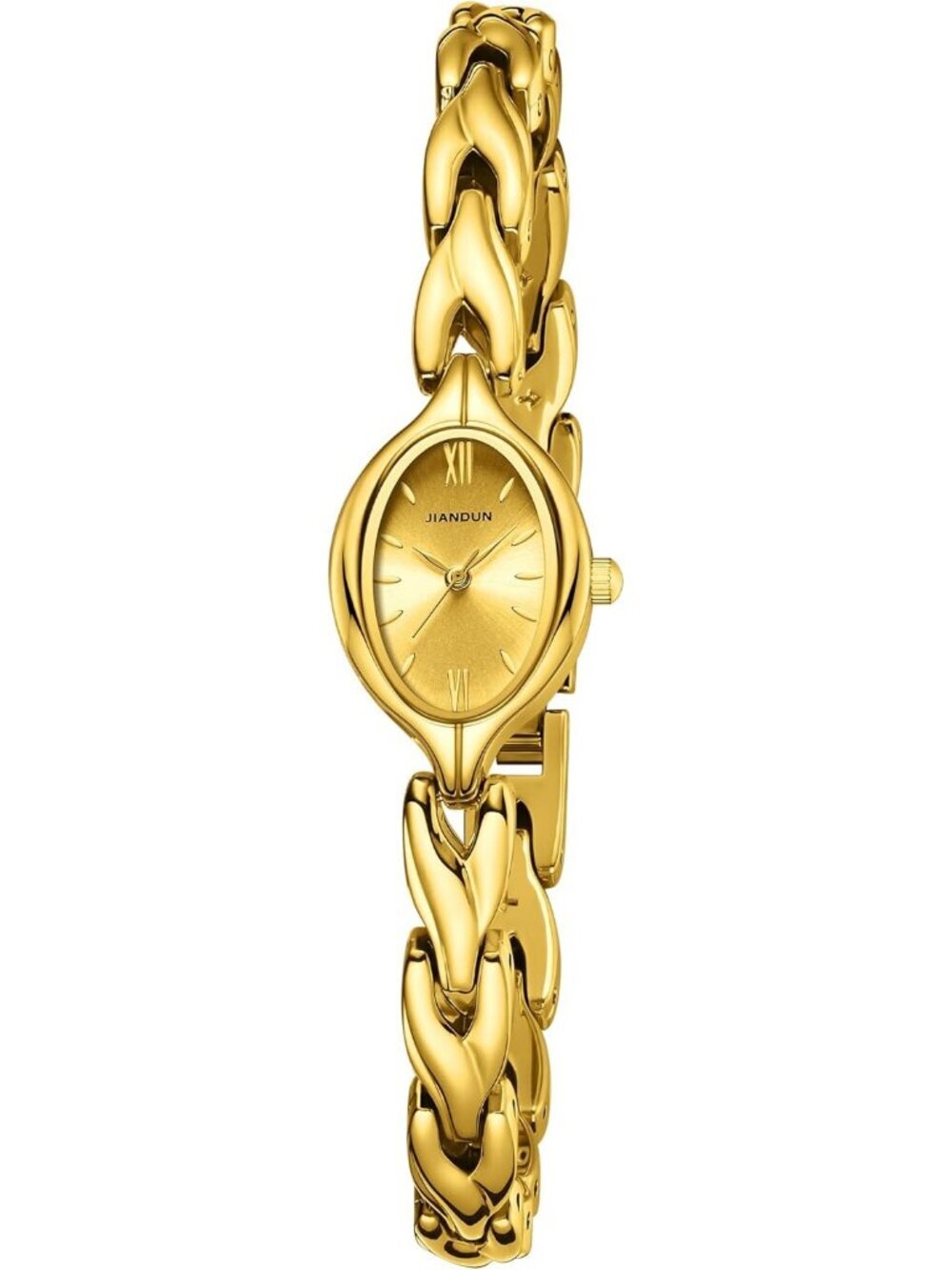 Women's All Gold Analog Quartz Stainless Steel Vintage Oval Bracelet Wrist Watch